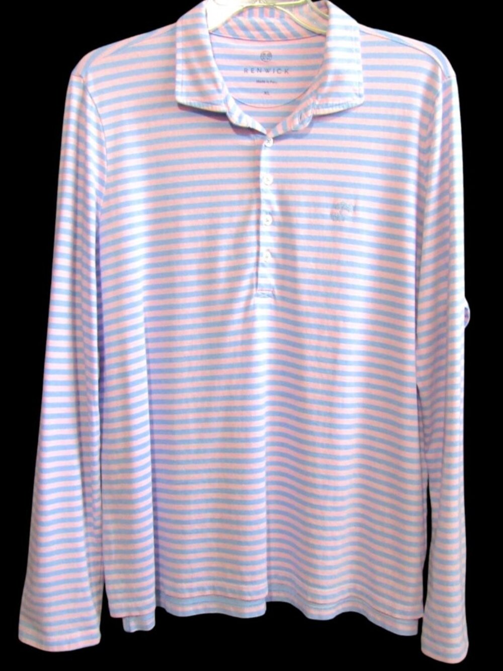 Renwick Womens XL Polo Shirt Long Sleeve Pima Cotton Striped Pink Blue Golf